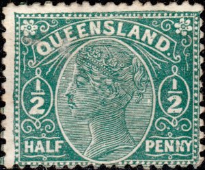 AUSTRALIA / QUEENSLAND 1890 - SG186 1/2d deep blue-green p.12-1/2 - Fine Used