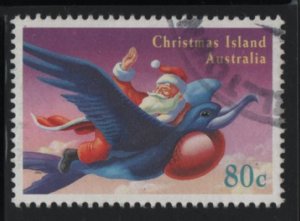 Christmas Island 1995 used Sc 372 80c Santa waving from back of frigatebird -...