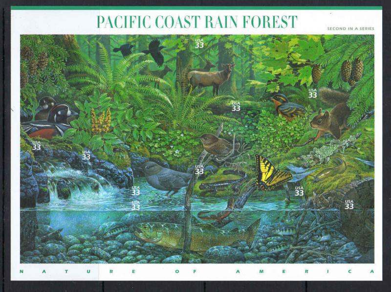 Scott #3378 MNH NATURE OF AMERICA SERIES 2nd SHEET  PACIFIC COAST RAIN FOREST 