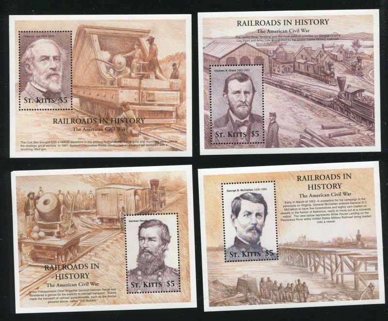 St. Kitts 467 - 483 Railroads in American Civil War Complete Stamp Set MNH 2001 