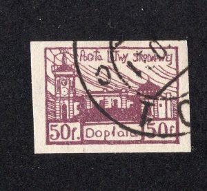 Central Lithuania 1920 50f red violet Postage Due, Scott J1 used, value = $1.25