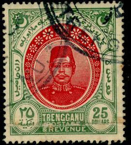 MALAYSIA - Trengganu SG18, $25 rose-carmine & green, used.