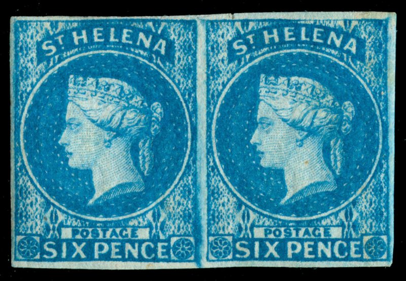 MOMEN: ST HELENA SG #1 1856 IMPERF PAIR MINT OG H LOT #60409