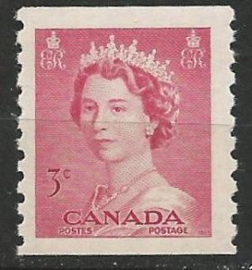 Canada # 332  QE II  1953  3c COIL     (1) VF Unused VLH