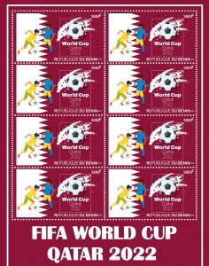 Stamps.  Soccer World Cup in Qatar 2022, Benin 2022 year ,sheet 8 stamps perf