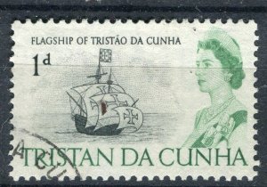 TRISTAN DA CUNHA; 1950s early QEII Shipping issue fine used 1d. value