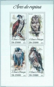 M1620 - S TOME & PRINCIPE - 2013, ERROR  MISPERF stamp SHEET: Birds prey, Eagles