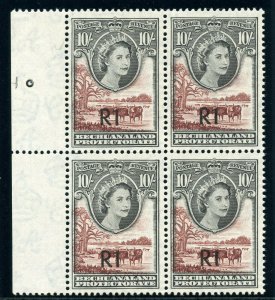 Bechuanaland 1961 QEII 1r on 10s black & red-brown block MNH. SG 167b. Sc 179.