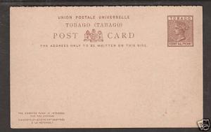 Tobago H&G 2 unused ½p brown QV Postal Reply Double Card, sound, F-VF