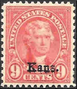 US #667 VF-XF VLH Mint OG Kansas Overprint