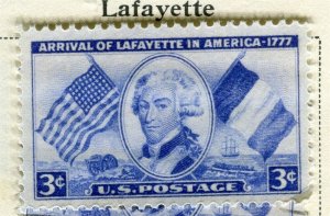 USA; 1952 early Commemorative Series Mint hinged 3c. value, Lafayette