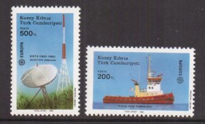 Cyprus  Turkish   #222-223   MNH   1988   Europa  tug boat  satellite dish