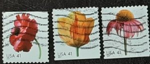 US Scott # 4183-4185; three used 41c Flowers from 2007; VF centering