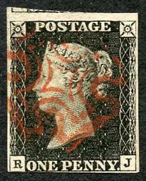 Great Britain Penny Black - 4 Margins (RJ) Plate 4