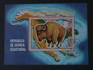EQUATORIAL GUINEA-PROTACTING ANIMALS-AMERICAN BUFFLOS--CTO S/S VF-FANCY CANCEL