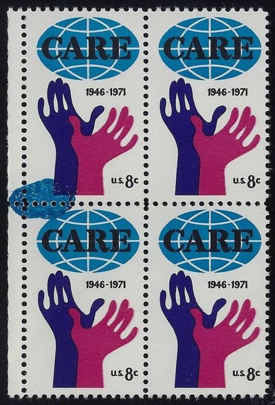 1439 - Unusual Inking Error / EFO CARE Blue Ink Blob Mint NH 