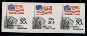 US #1895d, 20¢ Flag Over Supreme Court, Imperf Plate #5 Strip of 3, NH, VF