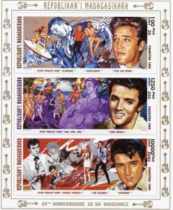 Madagascar 1995 Sc#1292/1294 ELVIS PRESLEY COMPOUND Sheetlet (3) Perforated MNH