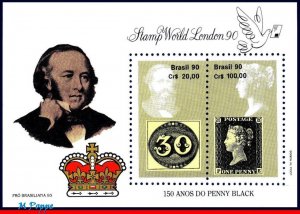 2240 BRAZIL 1990 150 Y PENNY BLACK, BULL'S EYE, STAMP ON STAMP, MI# B83 B-85 MNH