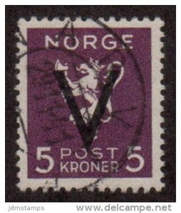 NOR SC #238 1941 V Ovprt on 5Kr Lion, NARVIK cancel, w/cert, CV $150.00(I)