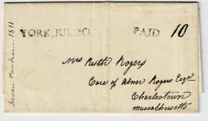 1811 York, Maine (territory) straight line cancel in black on cover