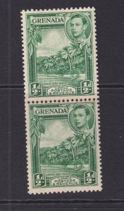 GRENADA,1939 KGVI 1/2d Yellow Green,vertical pair,perf.12 1/2 x 13 1/2 coil join