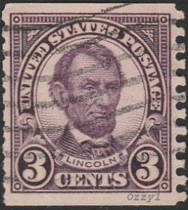 USA #600 1924 3c Violet Abraham Lincoln USED-Average-NH.