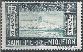 St. Pierre et Miquelon 137 (mhr) 2c lighthouse, black & dk grn (1932)