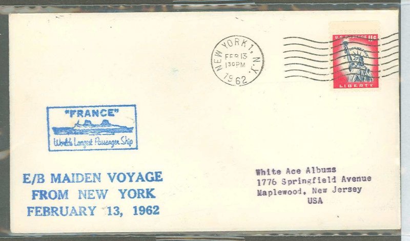 US  France 1962 World Logest Passenger Ship Back Cachet Paquebots Le Havre Seine Sent To White Ace Albums N J