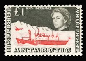 British Antarctic Territories #24 Cat$160, 1967 £1 black and rose red, never...