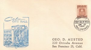 Philippines 1951 Cebu City Hall 6c FDC - L32519