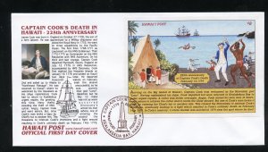 Hawai'i Post cachet 225th anniv. Captain Cook Death UA $8 Express mail FDC