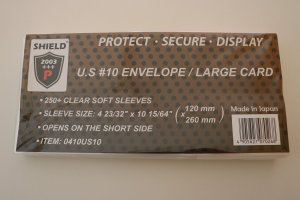 **SHIELD 250+ Sleeves 120 mm x 260 mm For U.S. # 10 Envelopes / Large Cards...