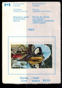 Canada FWH9 Duck Stamp on License Used VF