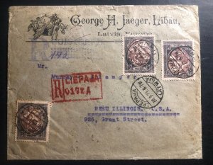 1921 Leepaja Latvia George Jaeger Commercial Cover To Peru IL USA  Sc# 73