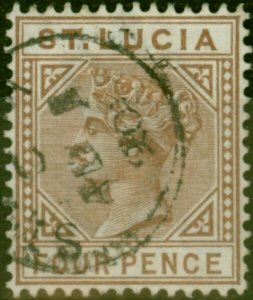 St Lucia 1885 4d Brown SG34a 'Top Left Triangle Detached' V.F.U