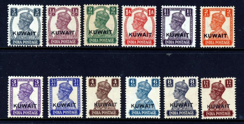 KUWAIT KG VI 1945 INDIA Issues Overprinted KUWAIT SG 52 to SG 62 MINT