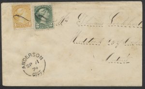 1874 Perth County Anderson Ont Split Ring on Cover to Woodstock Ont via St Marys