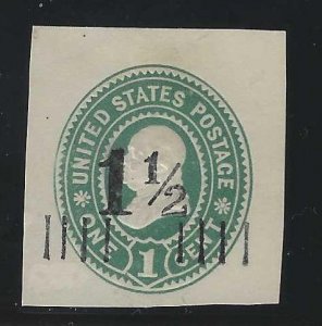 US U488 1/ 1/2 ON 2 CENT GREEN SCARCE TYPE  CUT SQUARE UNUSED - PSE CERT