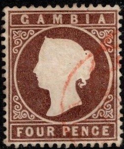 1880 Gambia Scott #- 9 4 Pence Queen Victoria Used