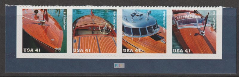 U.S.  Scott# 4163a 2007 Vintage Mahogany Speedboats XF MNH Plate Strip #P1111