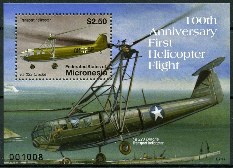 Micronesia Aviation Stamps 2007 MNH First Helicopter Flight Helicopters 1v S/S