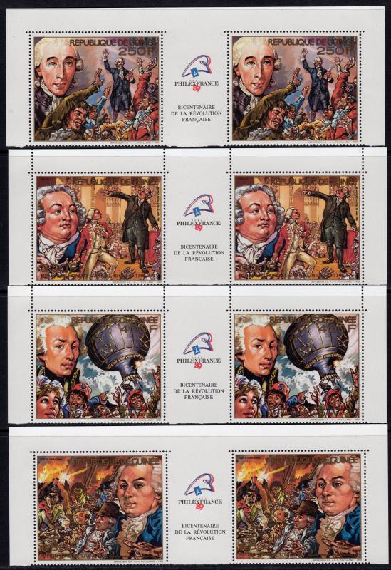 Guinea 1989 Mi#1263A/1266A FRENCH REVOLUTION BICENT.Pairs PERFORATED MNH (8)