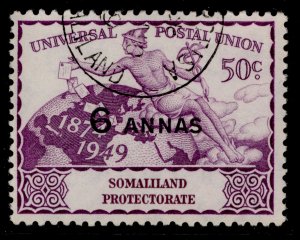 SOMALILAND PROTECTORATE GVI SG123, 6a on 50c purple, FINE USED.