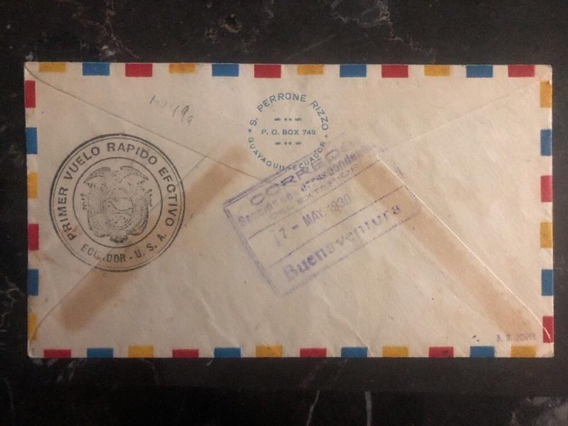 1930 Guayaquil Ecuador First Flight cover FFC to Buenaventura Colombia