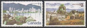 Canada 600-601 perf 11, hinged. Michel 496Ax-497Ax. Vancouver,B.C. Quebec. 1972.