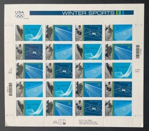 3552-3555 WINTER SPORTS Pane of 20 US 34¢ Stamps 2002 NH, Corner Flaws