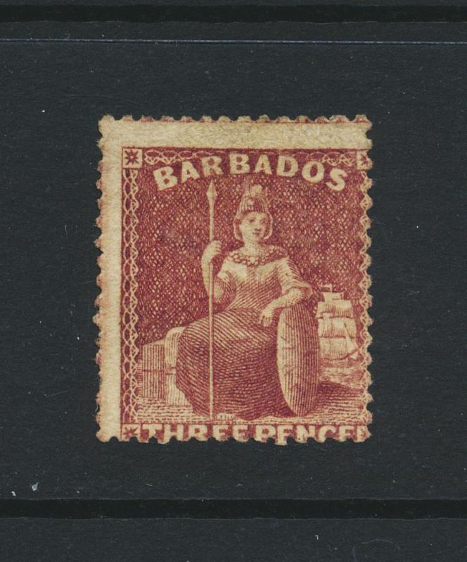 BARBADOS 1873, 3d BROWN PURPLE, VF UNUSED SG#63 CAT£325 $422 (SEE BELOW)