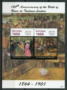 Guyana 2014 MNH Henri Toulouse-Lautrec 150th Birth Anniv 2v S/S II Moulin Rouge