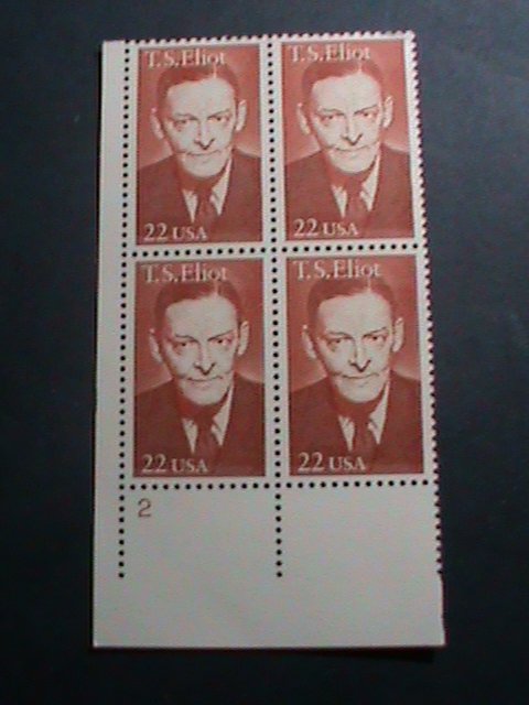 ​UNITED STATES-1986 SC#2239 T.S. ELIOT-POET MNH PLATE BLOCK OF 4 VERY FINE